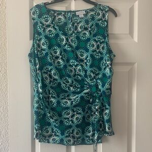 Liz Claiborne Teal and White Sleeveless Wrap-Style Blouse